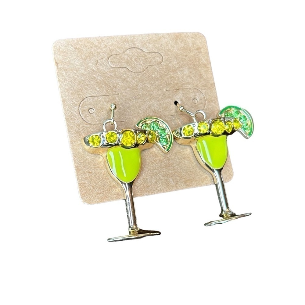 Tropical Margarita Earrings with a Slice Of Lime with Fish Hook Piercing - Picture 10 of 10